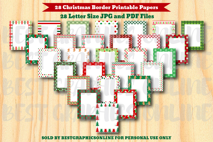 28 Christmas Border Letter Size Printable Papers JPG PDF