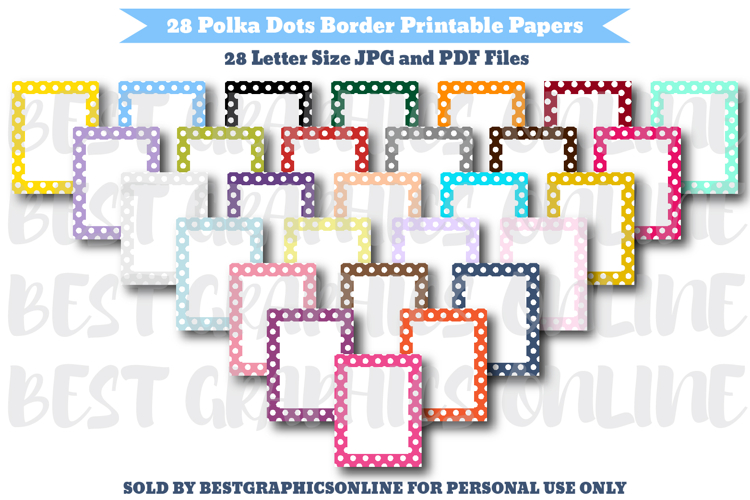 28 Polka Dots Border Letter Size Printable Papers JPG PDF