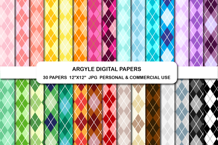30 Argyle Digital Papers, Rainbow Argyle Backgrounds Paper
