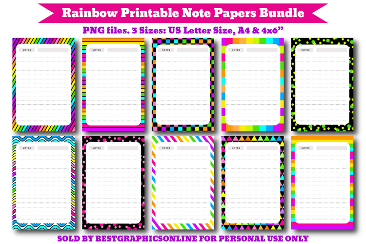 Rainbow Colors Note Paper Bundle, Rainbow Writing Papers Set
