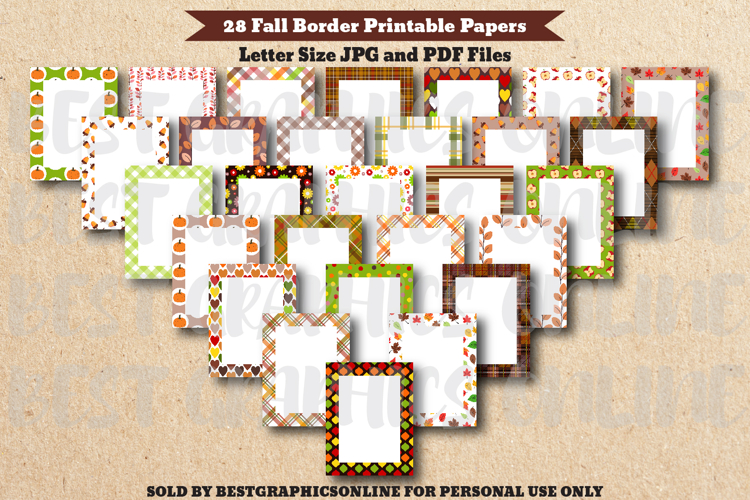 28 Fall Leaves Border Letter Size Printable Papers JPG PDF