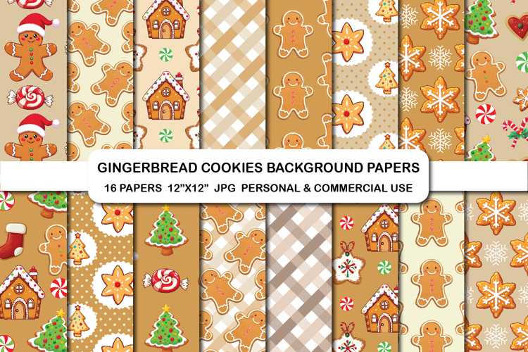 Gingerbread Cookies Background Papers Christmas Paper Set