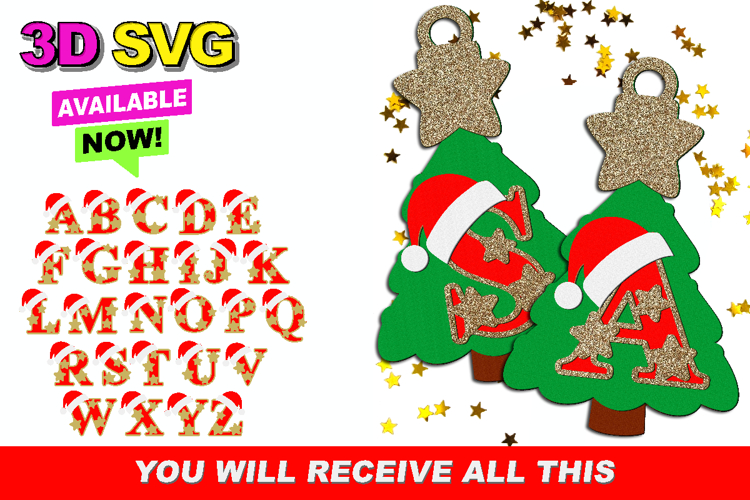 Christmas tree ornament Alphabet 3D SVG