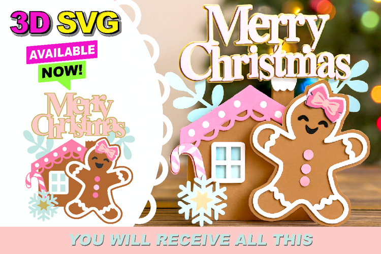 Pink Christmas Gingerbread house 3D SVG
