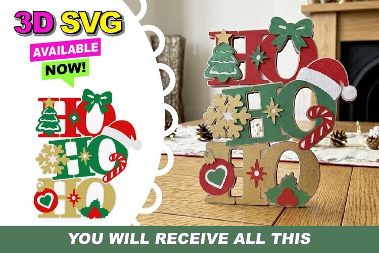 Ho Ho Ho Christmas Decoration 3D SVG example image 1