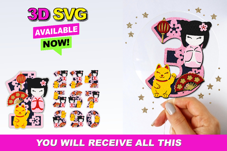 kokeshi Numbers 3D SVG