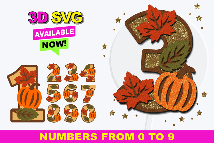 Pumpkin season 3D SVG Numbers | Pumpkin birthday SVG