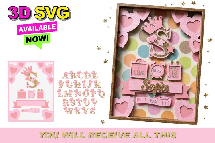 Birth Stats announcement signs Princess 3D SVG