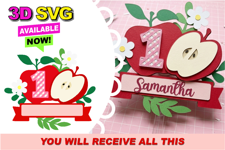 Apple cake topper topper 3D SVG example image 1