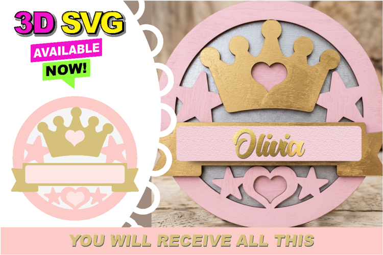 Baby Name Sign Princess 3D SVG