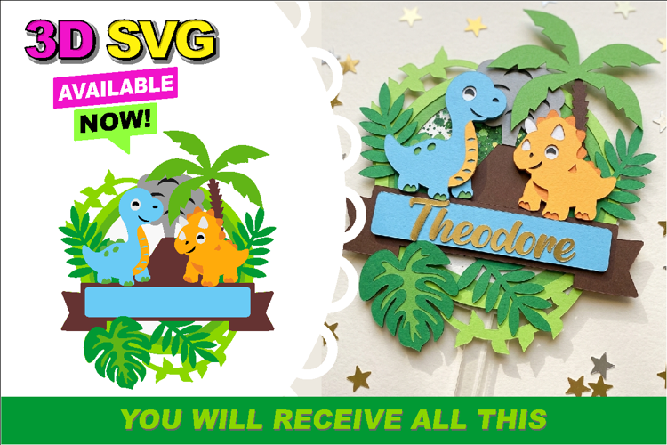 Dinosaur Shaker Cake Topper 3D SVG