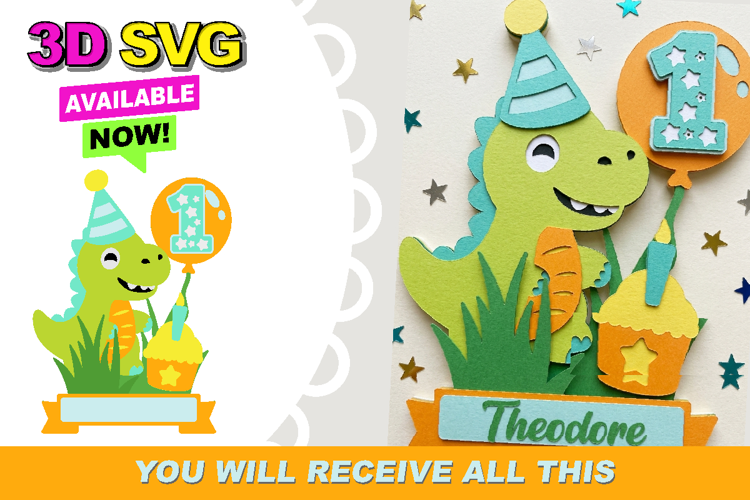 Cute Baby Dino Cake Topper 3D SVG File