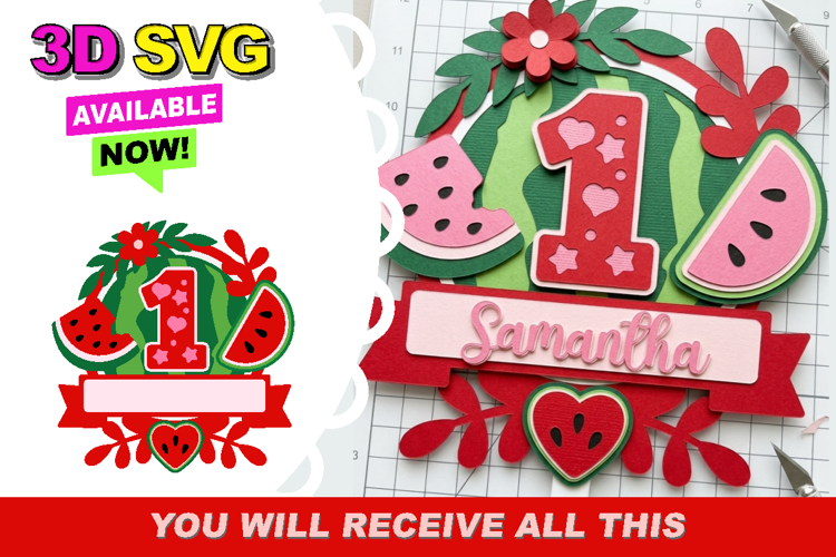Watermelon Cake Topper 3D SVG