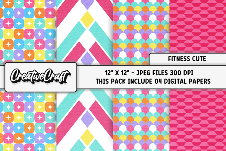 Fitness Cute Digital Papers, scrapbook backgrounds designs