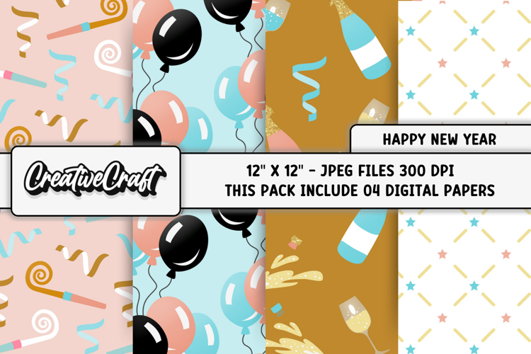 Happy New Year Digital Papers, scrapbook backgrounds designs
