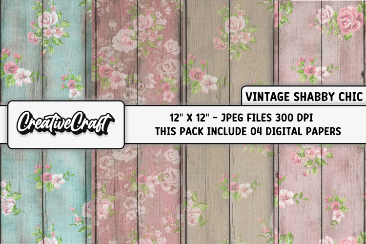 Shabby Chic digital paper, vintage scrapbook, illustration example image 1