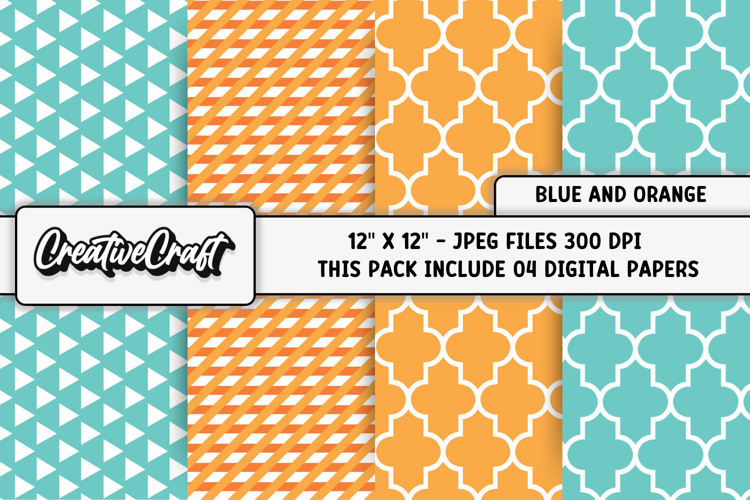 Blue Orange Digital Papers, scrapbook backgrounds designs example image 1