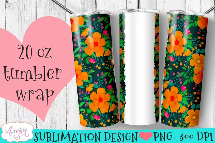 Floral spring tumbler wrap for sublimation | seamless PNG