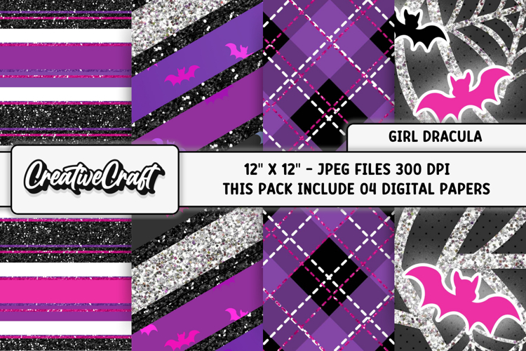 Girl Dracula Digital Papers, scrapbook backgrounds designs