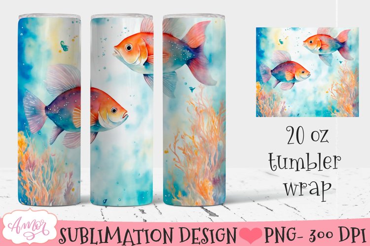 Watercolor Sea underwater Tumbler Wrap Sublimation PNG