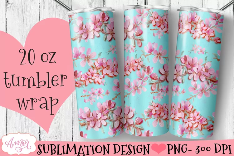 Floral tumbler wrap | Cherry blossom tumbler design PNG