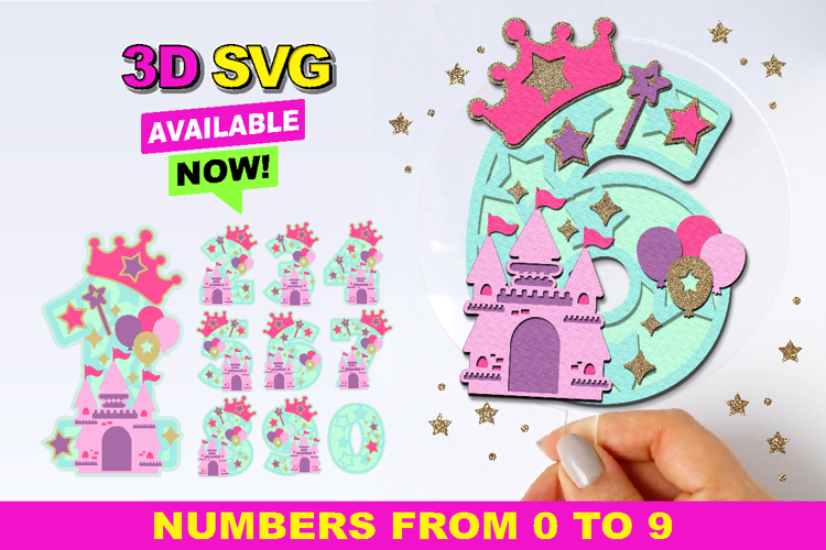 Princess Castle Numbers 3D SVG