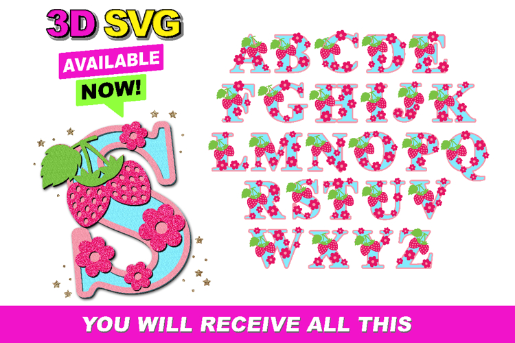 Alphabet 3D SVG Strawberry