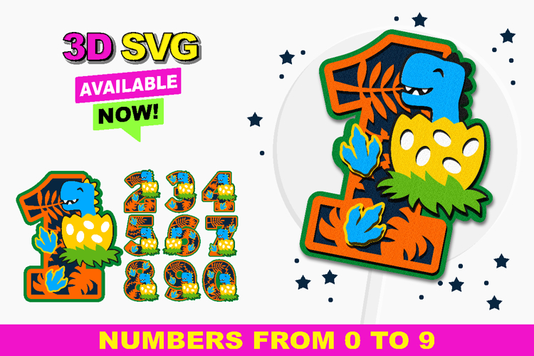 Dinosaur Baby Numbers 3D SVG