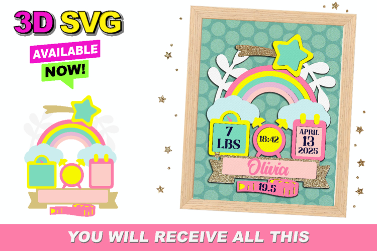 Rainbow Birth Stats announcement signs 3D SVG