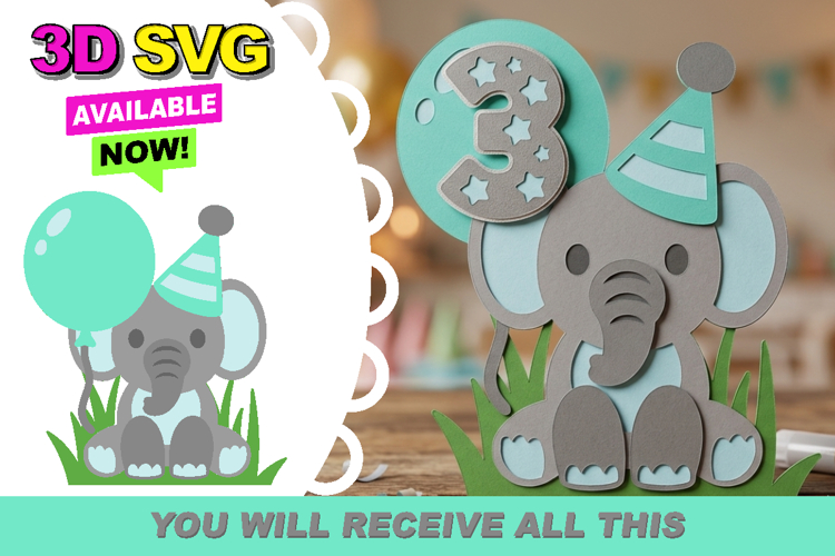 Elephant baby 3D SVG