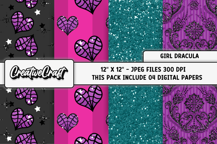 Girl Dracula Digital Papers, scrapbook backgrounds designs