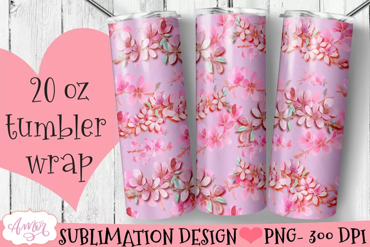 Sakura flowers tumbler wrap PNG for sublimation