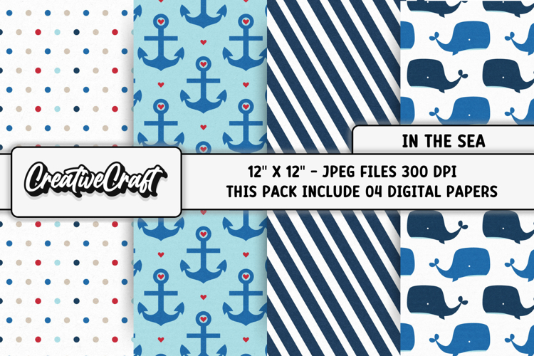 Ocean Nautical Digital Papers, scrapbook backgrounds designs example image 1