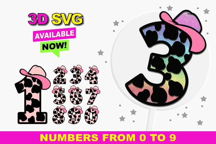 Cowgirl Numbers 3D SVG