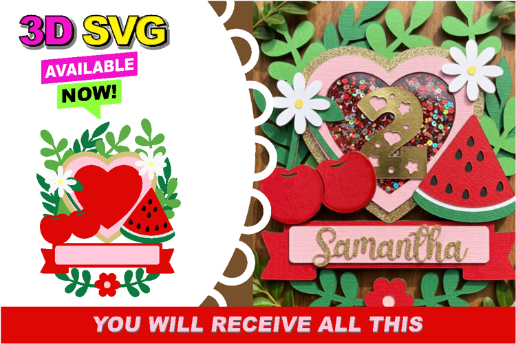 Cherry and watermelon cake topper 3D SVG