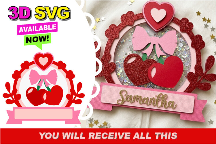 Cherry Love Cake Topper 3D SVG example image 1