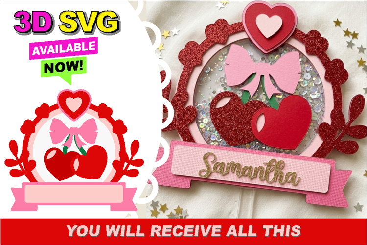 Cherry Love Cake Topper 3D SVG