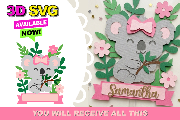 Cute Koala Cake Topper 3D SVG