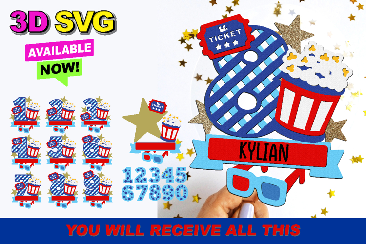 Movie Night numbers 3D SVG
