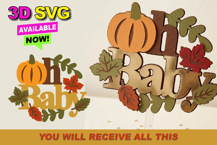Cute Oh Baby Pumpkin 3D SVG