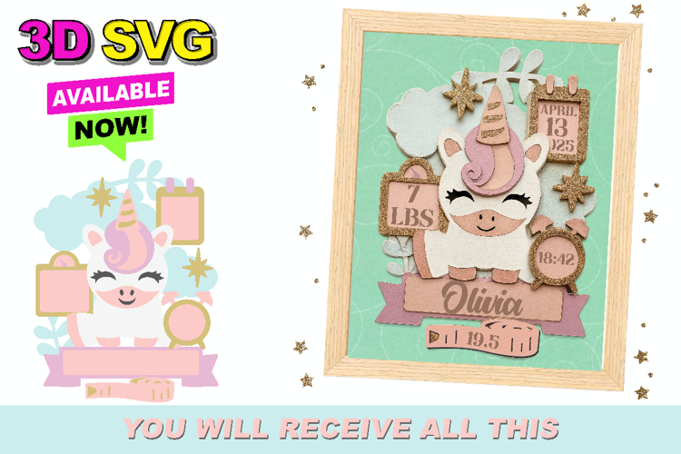 Unicorn Birth Stats announcement signs 3D SVG