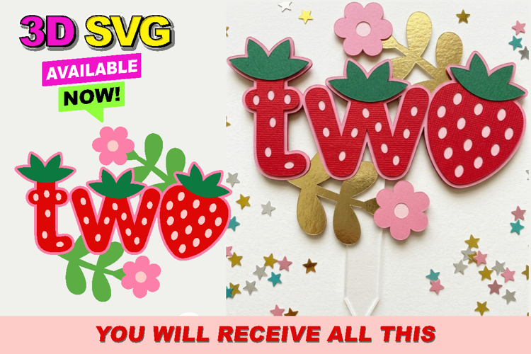 Twoberry Birthday Cake Topper 3D SVG