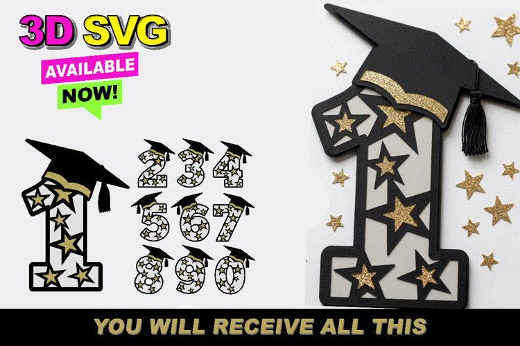 Graduation Numbers 3D SVG