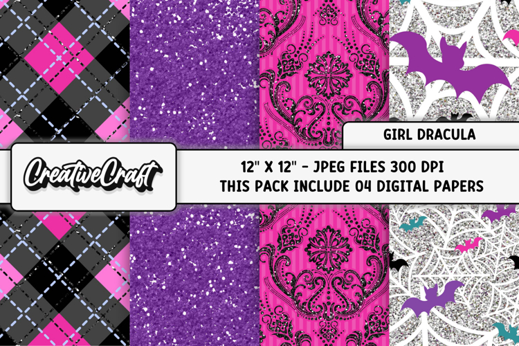 Girl Dracula Digital Papers, scrapbook backgrounds designs