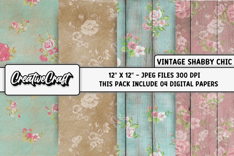 Shabby Chic digital paper, vintage scrapbook, illustration example image 1