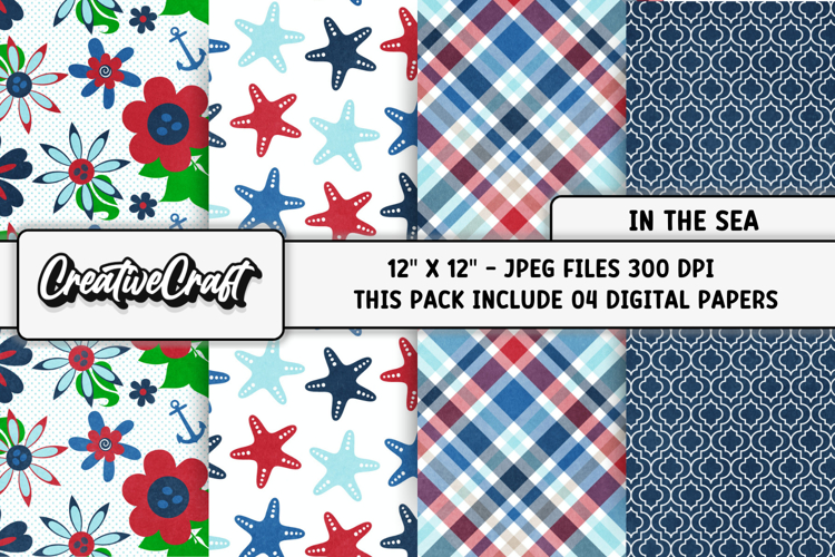 Ocean Nautical Digital Papers, scrapbook backgrounds designs example image 1