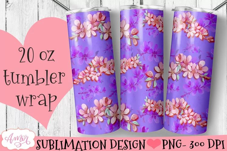 Violet tumbler wrap for sublimation | Cherry blossom tumbler