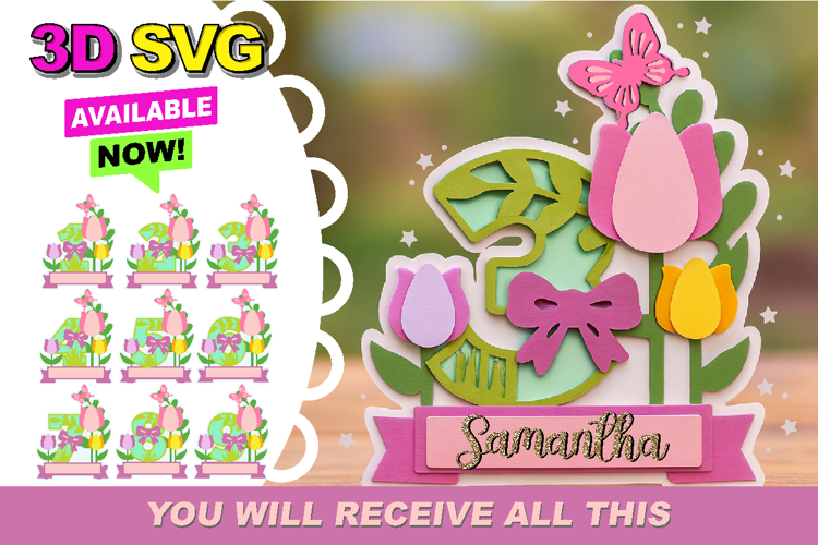 Tulips numbers Topper 3D SVG