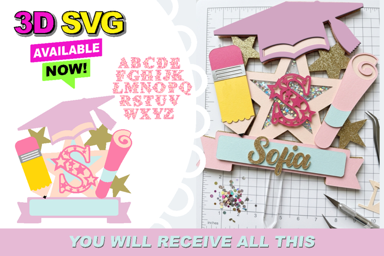 Graduation Pre-K cake topper 3D SVG