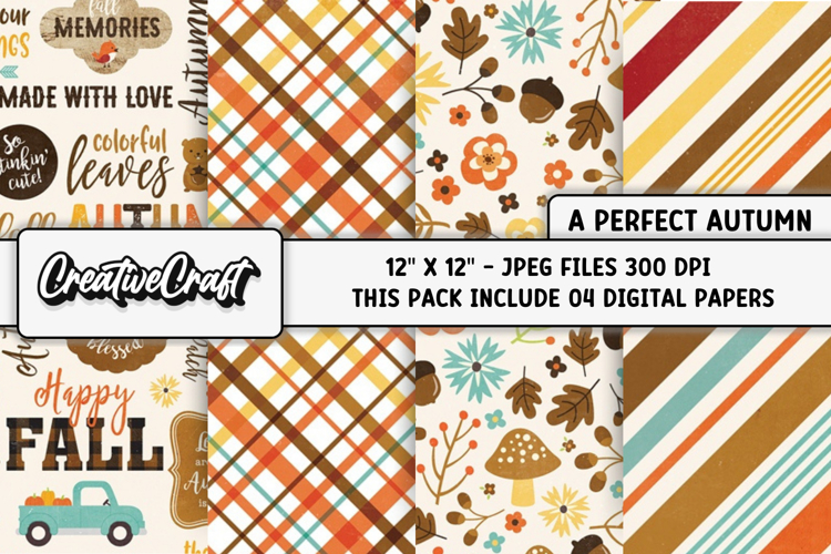 Autumn Fall Digital Paper, thanksgiving digital scrapbook example image 1